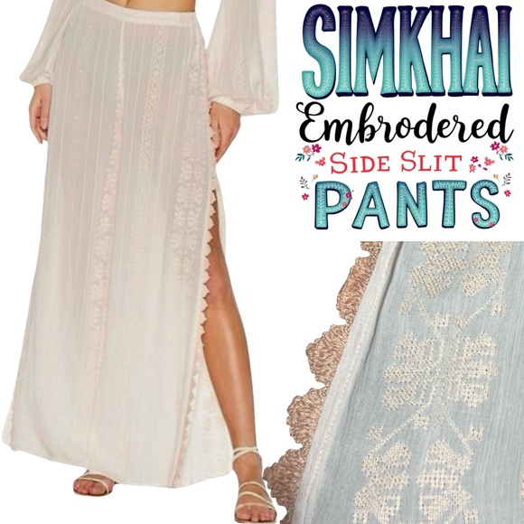 Jonathan Simkhai Pants - Jonathan Simkhai semi-sheer off white
Embroidered Side Slit Pants Size Small